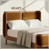 Valerio Duo-Panel Luxe Queen Size Bed in Mustard colour Velvet with Oak wood Frame