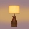 Devansh Off White Cotton Table Lamp With  Wood Natural Base  (7X13 Inches)-2