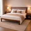 Luxe Solid Wood Queen  Size Upholstered Bed Without Storage (Provincial Teak Finish, Brown Colour)