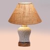 Devansh Conical Beige Jute Shade Lamp With Wood & Mosaic Glass Base For Decoration/Office/Home/Gifting/Study For Decoration/Office/Home/Gifting/Study -(10X10X14.5) Inches -A