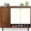 BLUEWUD Prorage Engineered Wood Dual Tone 3 Doors Shoe Rack Cabinet Slipper Footwear Stand Organizer with Additional Open Shelve, Up to 16 Pairs for Living Room Hallway Home (Brown Maple & White)