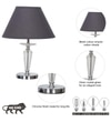 Viso Chrome Finish Metal And Clear Crystal Glass Table Lamp With Black Cotton Shade