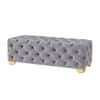 Doe Buck Velvet Tufted Bench in Grey Colour with Gold Base