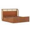Fiji Wingback Cane and Solid Wood King Size Hydraulic-Storage Bed in Nappa tan Leatherette
