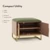 Nina 4 Pairs Solid Wood Shoe Cabinet With Seat In Amber Walnut Finish Olive Leatherette