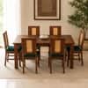 Globally Indian Fleur Solid Sheesham Wood 6 Seater Dining Table Set 6 Chairs Teal Blue