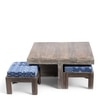 Blane Sheesham Wood 4 Seater Coffee Table Set In Antique Grey Finish Indigo Patch Kantha Cushion