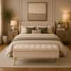 Doe Buck Velvet Tufted Storage Bench in Beige Colour with Gold Legs