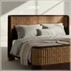 Heritage Cane Upholstered King Size Bed in Linen With Oak wood Frame