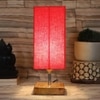 Esme Red cotton table lamp with Square Natural Wood Base