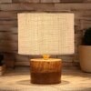 Daenerys White Jute table lamp with Natural Wood Base