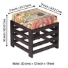 Houston Sheesham Wood Stool in Mahogany Finish & Multi Colour Israel Print Kantha fabric Cushion