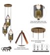 Duo Integrated 3-Light Led Ceiling Pendant In Brass Finish Metal And Brown Leather With Gray Glass Shades