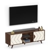 BLUEWUD Wilbrome Mini Engineering Wood Floor Standing TV Entertainment Unit Set Top Box Stand/TV Panel Cabinet with Shelves for Books & Decor Display Unit, Upto 55 Inches (Brown Maple & White)