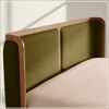 Valerio Duo-Panel Luxe Queen Size Bed in Olive colour Velvet with Oak wood Frame