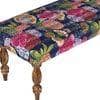Cairo Sheesham Wood Mid Century Seater Bench Set  2 Stools In Fruit Print Blue Kantha