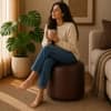 Doe Buck Mary Leather Round Ottoman Stool in Brown Colour