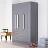 Hexa Red Wooden 3 Door Wardrobe with 2 Drawers and Hanging Space in Slate Grey Colour