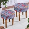 Nayla Solid Wood Stool in Bird Print Grey Kantha Fabric
