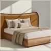 Elowen Softline Queen Size Bed in velvet With Oak wood Frame & Hydraulic Storage