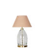 ELVORA Diamond Cut Clear Glass Table Lamp with Brass Base Beige Shade