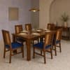 Globally Indian Valerie Solid Sheesham Wood 6 Seater Dining Table Set 6 Chairs Navy Blue