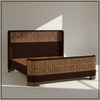 Heritage Cane Upholstered Queen Size Bed in Linen With Oak wood Frame