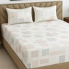 White Geometric 400 TC Cotton Fitted Super King Bed Size Bedsheet With 2 Pilllow Covers Threads