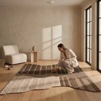Handmade Wool Shaped Rug Modern Abstract Brown Beige 6 x 9 Feet Carpet