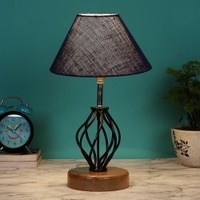 Joanna Blue Jute Table lamp with Wood & Iron Base