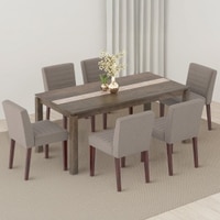 Atlas Crest Storage Solid Wood 6 Seater Dining Table With Set Of 6 Ludo Dining Chairs