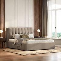 Bornholm Engineered Wood King Size Drawer Storage Upholstered Bed In Shitake Beige Colour
