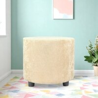 Lisbon Solid Wood Ottoman Pouffee in Ivory Sparkle Velvet