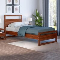 Turner Solid Wood Single  Size Bed Without Storage (Dark Oak Finish)