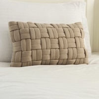 Basket Knit Sandy Brown Cotton Knitted Pillow Cover 12X20 Inches