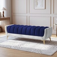 Hoslo Velvet 2 Seater Ottoman Bench in Navy Blue & Grey Color