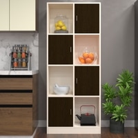 8 Shelves Semi Open Multipurpose Matrix Kitchen Cabinet In Chiyoda Wange & Highland Pine Finish