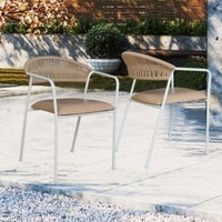 Costa Outdoor Accent Patio Weaving Chair Set of 2 in Ivory White