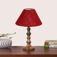 Devansh Maroon Jute Table Lamp With G Wood Natural Base (10X10X16) Inches)-36