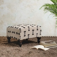 Bohemian Jacquard Wooden Footrests in Black & Off White Color