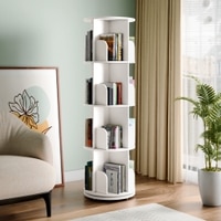 360° Rotating Bookshelf – 4 Tier Multi-Level Book Display and Storage Shelf, White Finish