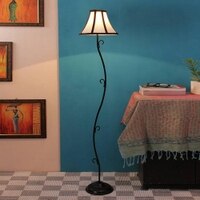 Luna Multicolour Fabric Floor Lamp with Black Iron Base