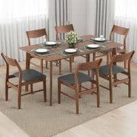 Augusta 6 Seater Dining Set (Colour- Grey, Finish- Dark Walnut)