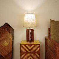 Stella Brown Wooden Table Lamp with White Fabric Lampshade