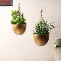 Hanging Capsule Planter Set Of 2 In Gold Colour