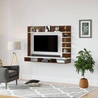 Primax Grande Engineering Wood Wall Mount TV Entertainment Unit Set Top Box Stand/TV Cabinet with Shelves for Books & Décor Display Unit Bed Living Room Upto 42 Inches (Brown Maple & White)