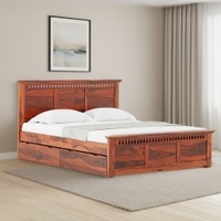 Fidora Solid Wood King 4 Drawer Storage Bed In Honey Finish