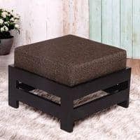 Kumkum Sheesham Wood Foot Stool in Dark Walnut Finish with Jute Brown Cushion