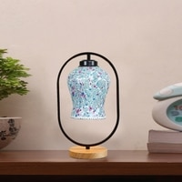Devansh Multicolor Glass Wooden & Iron  Table Lamp -17 Inch Height  -Aka