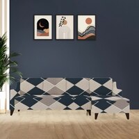 Right Aligned 3 Seater Right Aligned Chaise Navy Cubes Sofa Cover